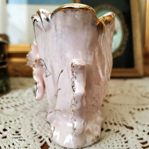 Vintage MCM Betson Pottery Hand Painted Planter & Taper Candle Holders Pink/Gold - Picture 6 of 16